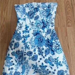 Strapless Floral Blue Dress